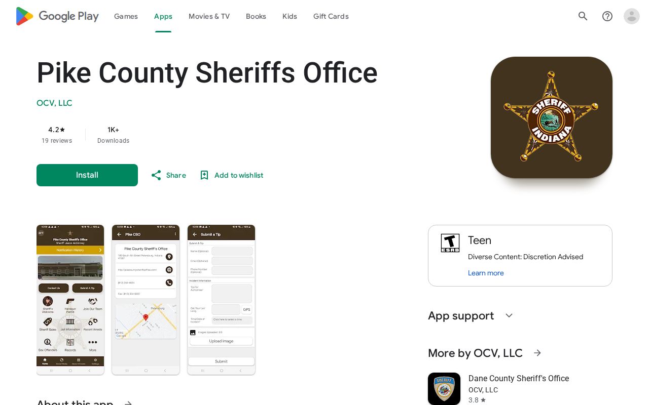 Google Play listing for the Pike County Sheriffs Office app