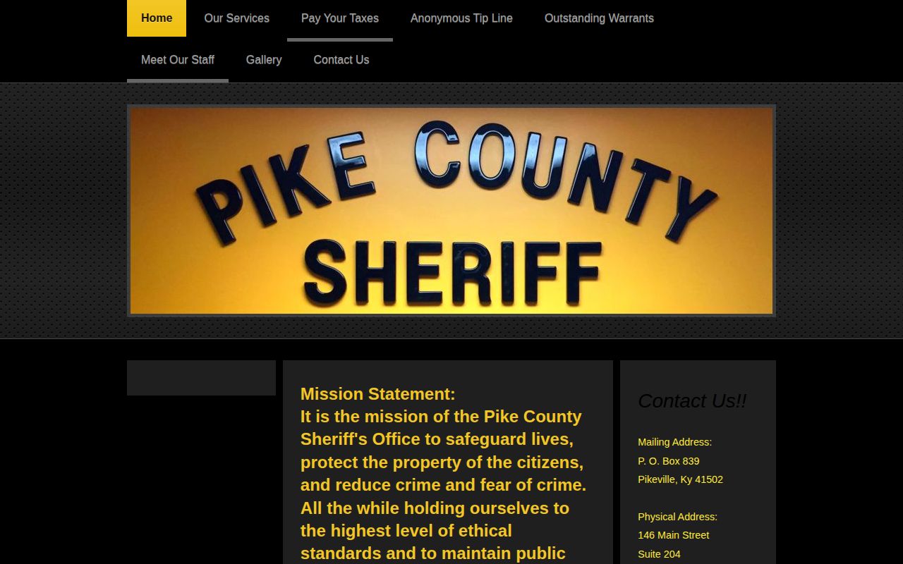 Pike County Sheriff's Office website homepage and navigation
