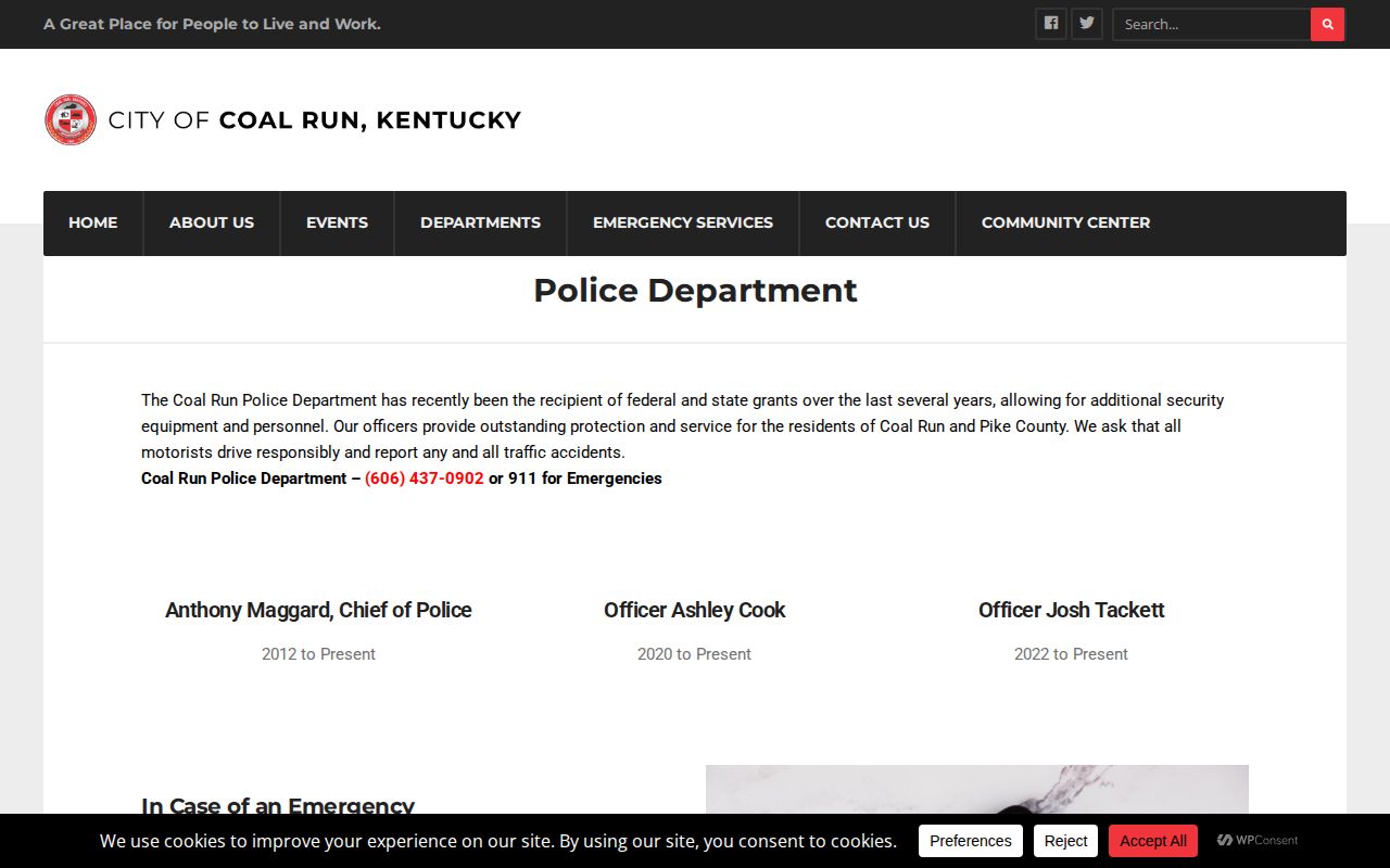 Official Coal Run Police Department contact page